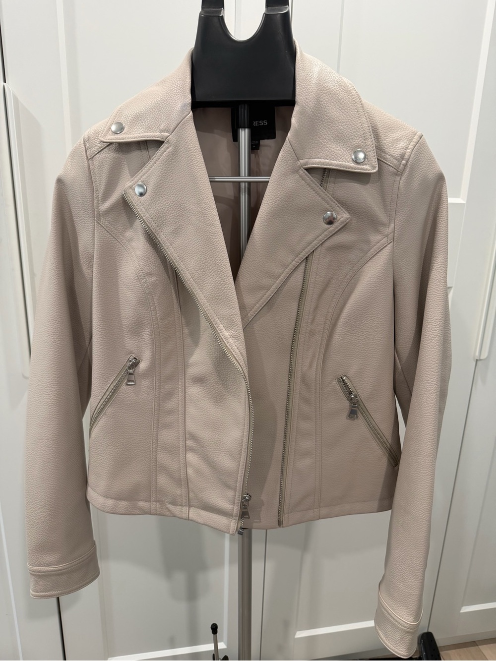 Express Women's Light Taupe Faux Leather Moto Jacket